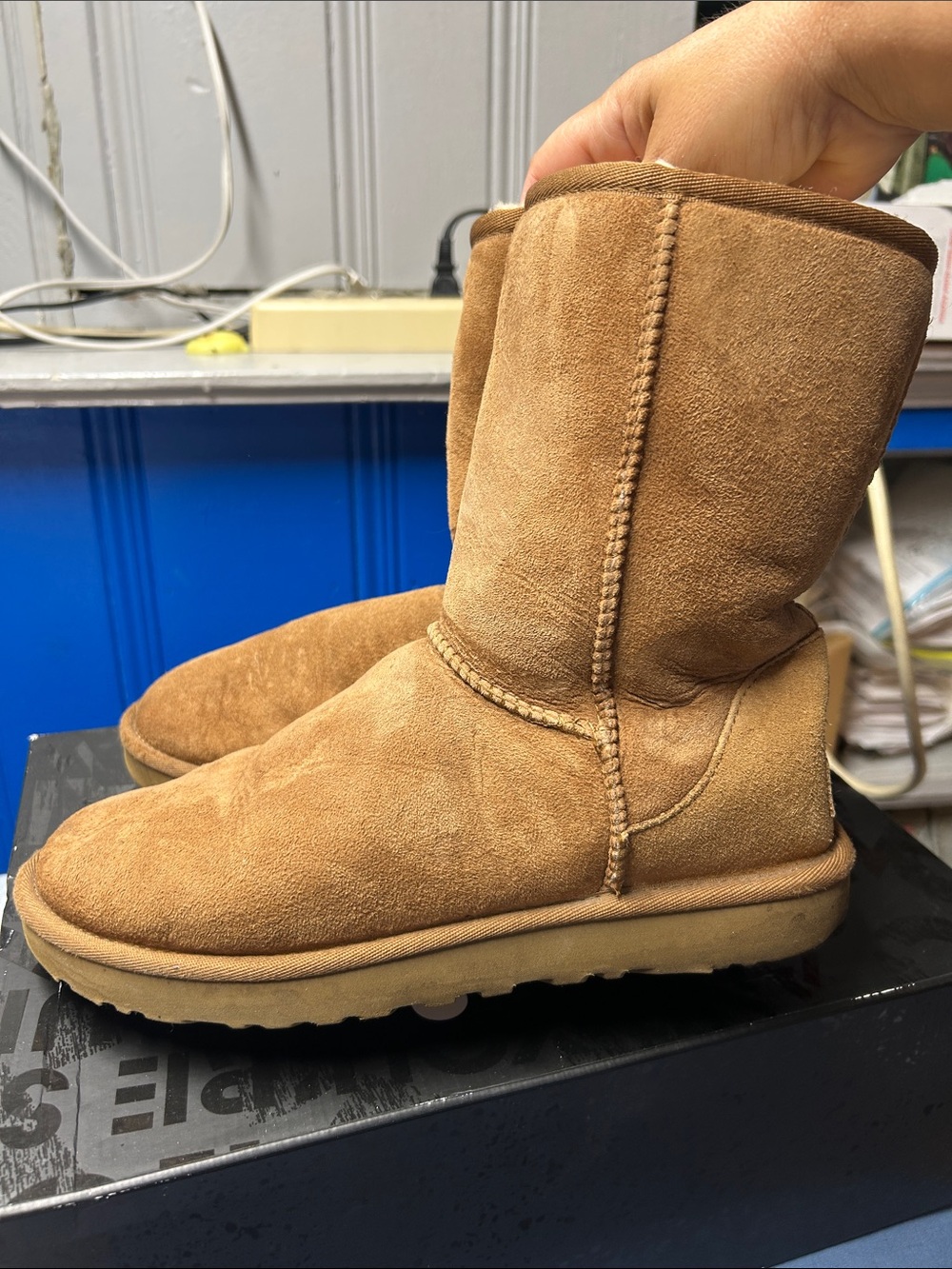 UGG Classic Short Suede Winter Boots in Chestnut Brown